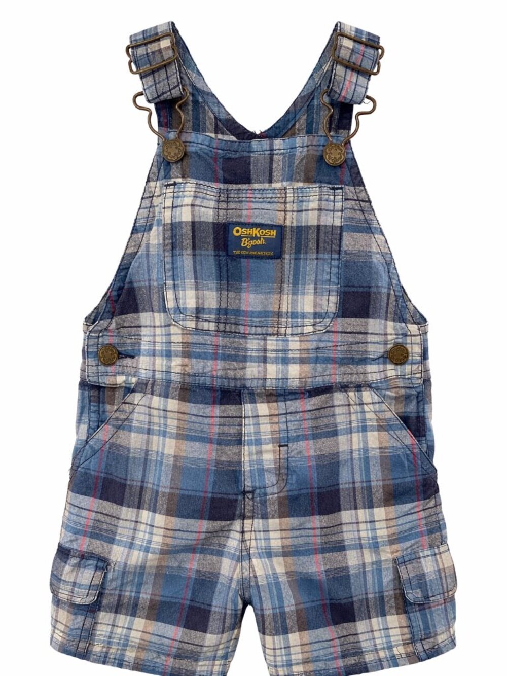 Vintage OshKosh B’gosh Toddler Boy Shortalls 24 Mo Plaid Overalls Gently Used